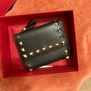 Valentino Garavani Black Leather Wallet with Gold Rockstuds